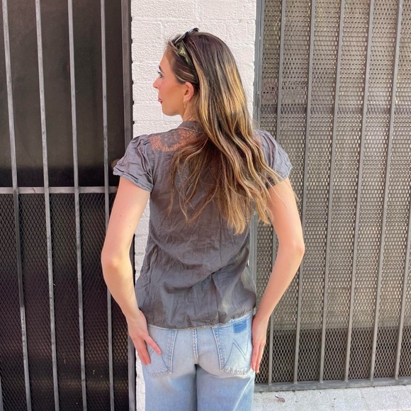 Y2k Grey Kimchi Blue blouse with ruffles and lace details sz m - Picture 4 of 5